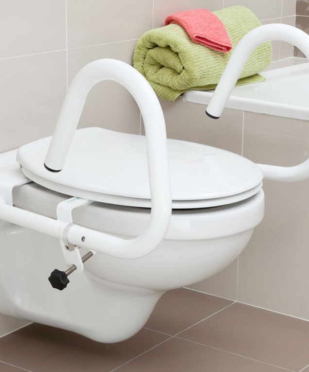 toilet with support rails