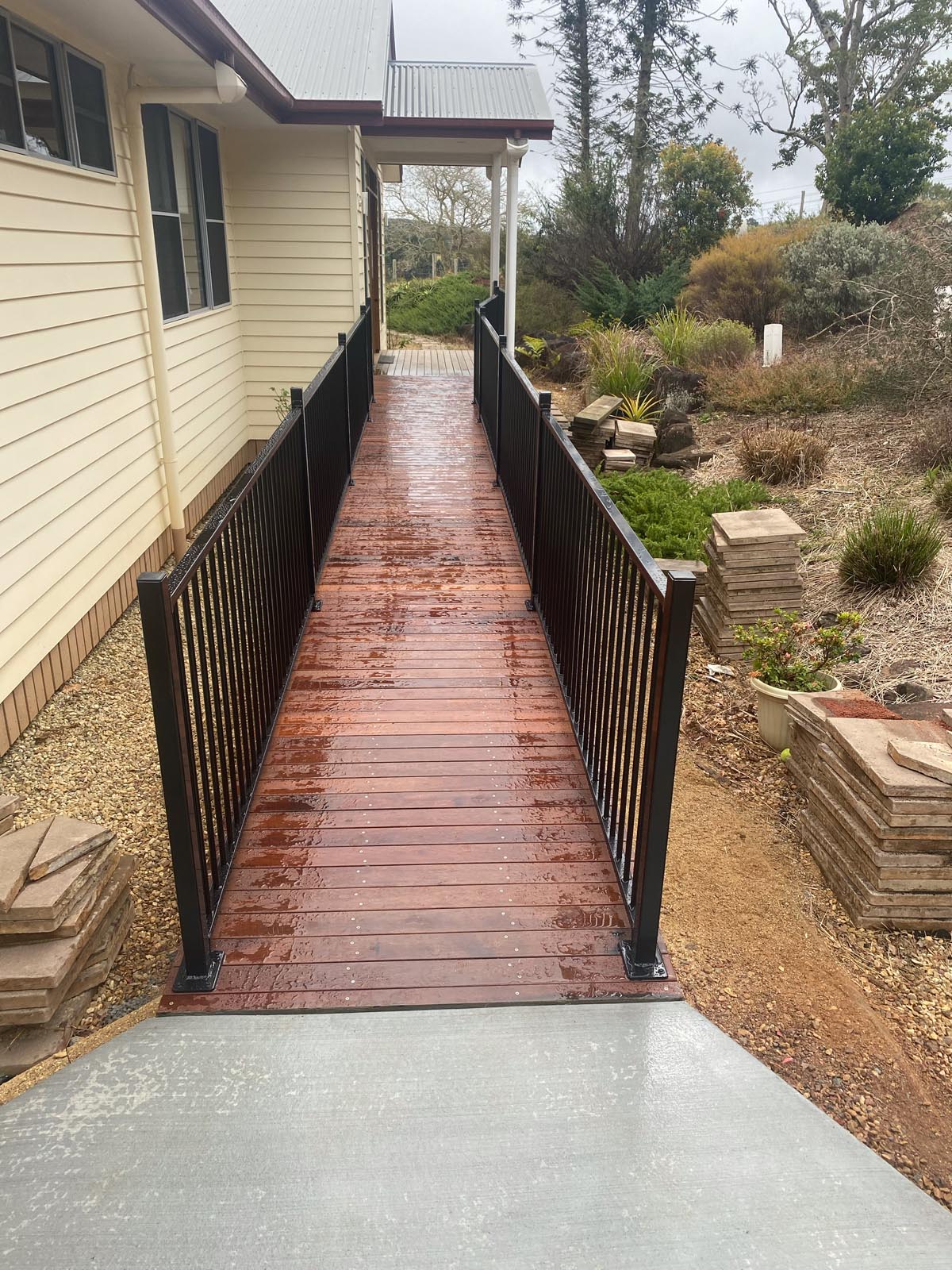 external ramp with handrails