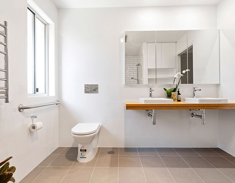 bathroom with hand rails