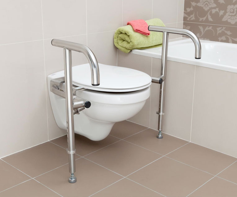 toilet with support rails